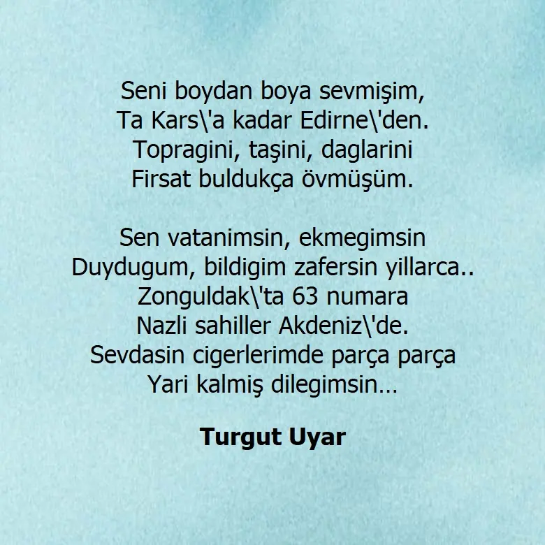 Turgut Uyar Türkiye'm şiiri